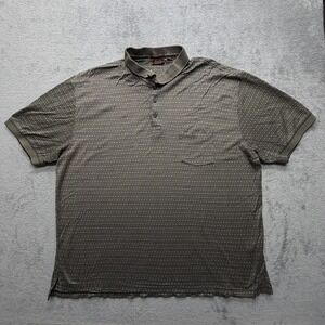 Tasso‎ Elba Golf Polo Shirt Mens 2XL Brown Geometric Double Mercerized Cotton
